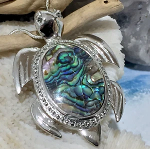 New Abalone Shell Sea Turtle on Silver Plated Necklace - Picture 1 of 3