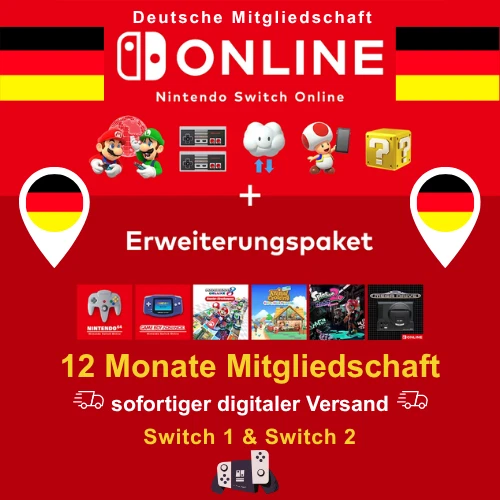 ⚫🔴🟡 Nintendo Switch Online + Erweiterungspaket 12 Monate - DEUTSCHE SPRACHE ⭐⭐ - Bild 1 von 1