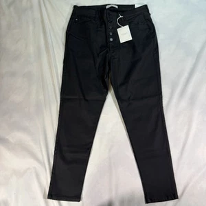 KanCan Jeans Womens 16W Black Autumn Coated High Rise Skinny PU Button Fly NWT - Picture 1 of 9