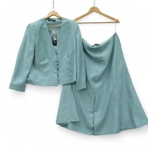 Jacques Vert Suit Ladies UK 14 Jacket UK 20 Skirt Teal Smart Tags - Preloved - Picture 1 of 24
