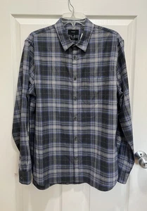 Vince Hemd Herren Flanell Größe Large kariert leicht blau grau klassische Passform neu mit Etikett - Bild 1 von 10