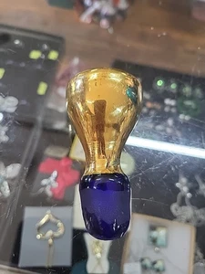 COBALT BLUE & GOLD GLASS DECANTER APOTHECARY BOTTLE STOPPER ONLY 3.25”h - Picture 1 of 6