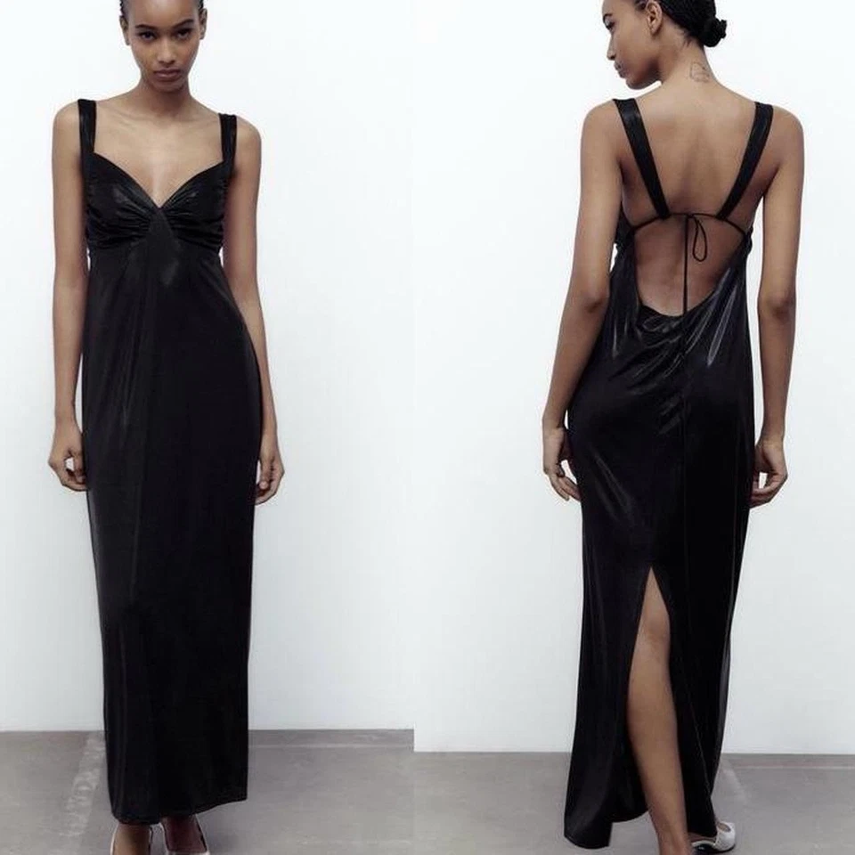 Vestido Zara acanalado negro brillante Foto 1 de 2