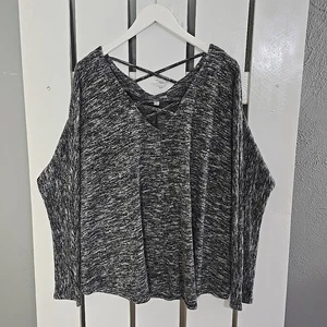 Umgee Criss Cross Front VNeck Pullover Oberteil grau 1X Stretch Dolman Boho - Bild 1 von 8