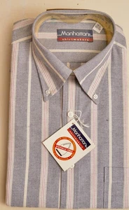 Vintage Manhattan Mens Button Down Shirt Size 15.5 Blue White Striped NOS - Picture 1 of 1