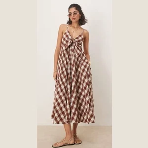 Free People Via Gingham Cami Midikleid in Braun - Gr. M - Bild 1 von 15