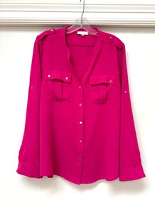 Calvin Klein Hot Pink Shirt Blouse Button Up Sz L - Picture 1 of 4