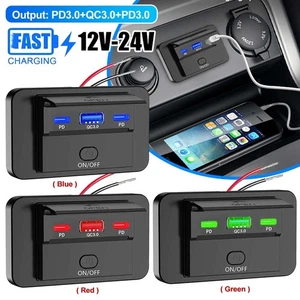 Universal Fast Car Charger Cigarette Socket USB 1 QC3.0 and 2 PD Type C 12V-24V - Picture 1 of 24