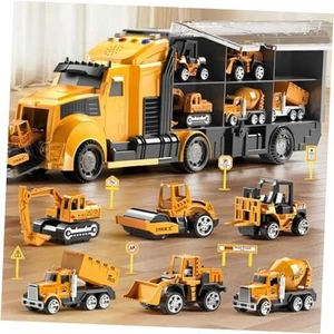 Construction Trucks Toy Set with Play Mat, Carrier Truck Play Vehicles Set for  - Picture 1 of 7
