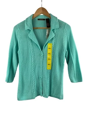 Heather B Womens Small Aqua Cable Knit Cardigan Sweater - Image 1 of 4