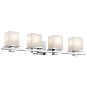 Kichler 45152CH Tully 4 Light 32" Vanity Light Satin Etched Opal Glass Shade, Ch - Picture 1 of 1