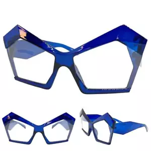 Oversized Retro Cat Eye Clear Slight Tint Lens SUN GLASSES Day Night Club Shades - Picture 1 of 6