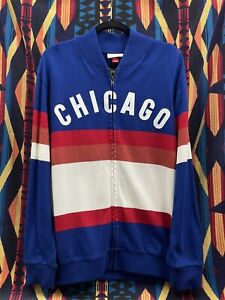 Men's Chicago Cubs Mitchell & Ness Royal Front Stripe Full-Zip Sweater Large