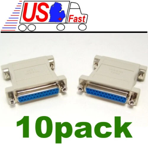 Lot10pack DB25 Female~F Null Modem Nul/Cross Serial RS232 gender changer Adapter - Image 1 of 1