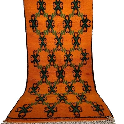 Vibrante Alfombra Naranja Marroquí Hecha a Mano Floral Boujaad Tribal Berber Lana Alfombra Foto 1 de 4