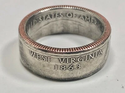 West Virginia Coin Ring USA State Quarter 25 Cents Handmade Custom Jewelry - Image 1 of 4