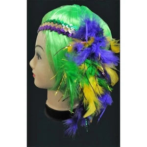 Mardi Gras Sequin Stretch Headband with Feathers - Picture 1 of 4