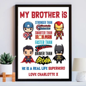 Estampado de Hermano Superhéroe - Regalo Personalizado Héroe de Hermano o Hermana Regalo - Imagen 1 de 7