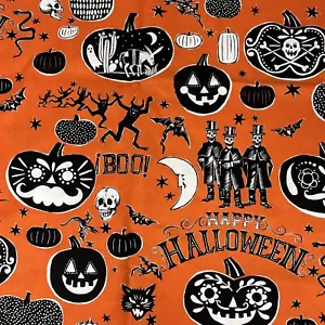 Halloween Orange Fabric Skull, Cat, Pumpkin Sold by the Yard x 44" Cotton - Picture 1 of 5