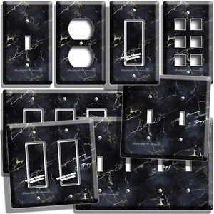 BLACK GOLD MARBLE LOOK LIGHT SWITCH OUTLET WALL PLATE KITCHEN BATHROOM ART DECOR - Picture 1 of 34