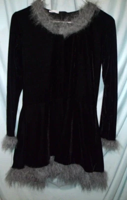 Твердый черный бархат w серый искусственного меха отделки зимнее тематическое платье размер XL девочек - Изображение 1 из 4
