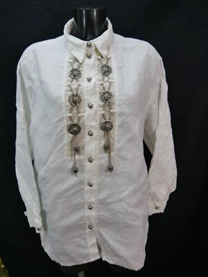 Gr.48 Trachtenbluse creme Bluse Arido Leinenmischung mit Kordel Besatz TB6500 - Bild 1 von 4