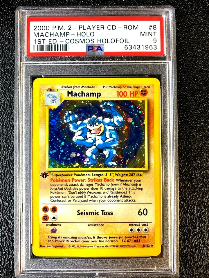 PSA 9 MINT POKEMON 2000 1ST ED COSMOS MACHAMP HOLOFOIL CD-ROM HOLO 8/102 =GRD396 - Image 1 of 1