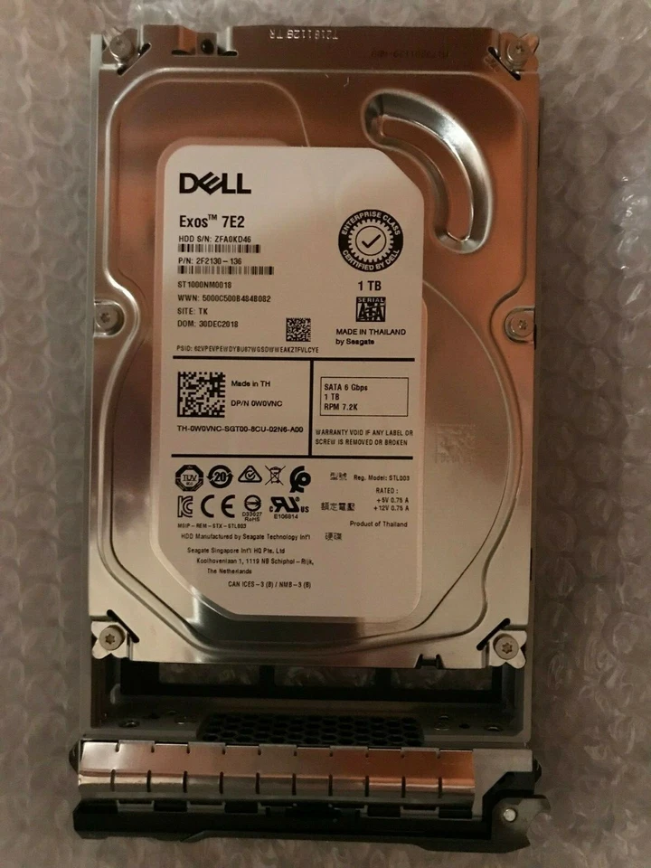 W0VNC DELL SEAGATE ST1000NM0018 1TB 7.2K SATA 3.5" 6Gb/s HDD  FS 2F2130-136 - Image 1 of 1