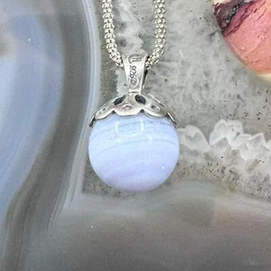 Carolyn Pollack Sterling Silver Round Blue Lace Agate Pendant With Necklace - Picture 1 of 10