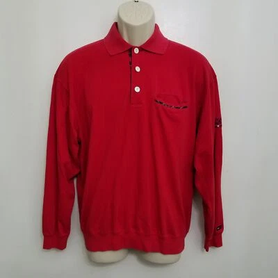 Tommy Hilfiger Golf Mens Polo Shirt Medium Red Long Sleeve Cotton Embroidered - Image 1 of 4