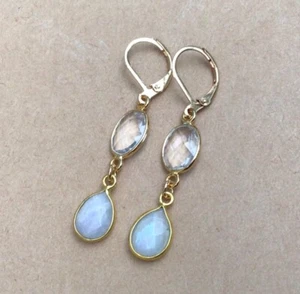 NEW NATURAL MOONSTONE QUARTZ SUNDANCE CHARM EARRINGS HANDMADE ARTISAN JEWELRY - Picture 1 of 6