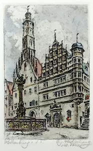Coppia di incisioni Rothenburg Tauber Germany (2) colorate a mano firmate dall'artista - Foto 1 di 9