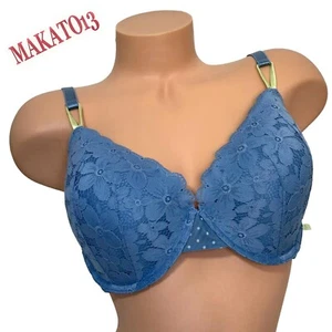 Victoria’s Secret 38DD T-Shirt leicht gefüttert Halb BH Dusty Blue Spitze Blumen - Bild 1 von 7