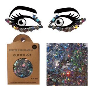 1 Pack Silver Holographic Festival Face Sequin Glitter Rave Eye Big Body Chunky