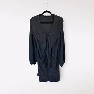 Anne Fontaine Womens Ruffle Button Up Sweater Cardigan Wool Gray Lightweight S - Picture 1 of 13