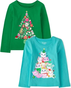 Baby Toddler Girls Long Sleeve Graphic T-Shirt 2-Pack - Picture 1 of 12