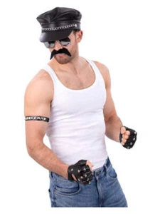 80s Biker Kit Rock Icon Adults Fancy Dress Mens Ladies + Tash - Picture 1 of 2