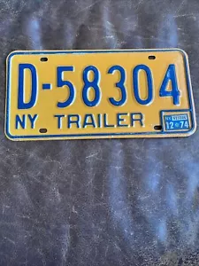 Remolque de Nueva York 1974 matrícula vintage etiqueta de Nueva York # D 58304 acero pegado - Imagen 1 de 6