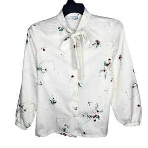 Sears Vintage Blouse Women’s Size 16 White Floral Wrap Top - Picture 1 of 7