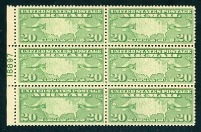 US Stamp #C9 Map & Planes 20c - Plate Block of 6 - MNH - CV $95.00 - Image 1 of 2