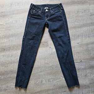 True Religion Womens Jeans Size 24 Skinny Low Rise Distressed Denim Black Ankle - Picture 1 of 8