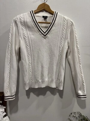 DE COLECCIÓN IZOD Polo Suéter, Mujer, Med. Blanco con detalles marrones, excelente estado Foto 1 de 4