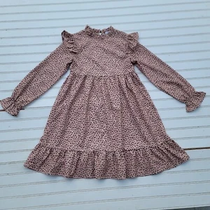 Arshiner Girls 140 Blush Pink Black Animal Print Leopard Ruffle Dress Long Sz 10 - Picture 1 of 9