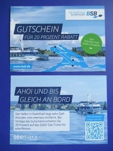 Urlaub am Bodensee - 2 xGutschein der BSB Schifffahrt, 20% Rabatt Gutschein, NEU - Bild 1 von 1