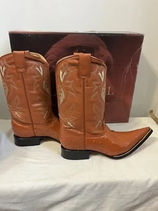 J Toe Western Rodeo Boots Ostrich Print Cognac Tan Size 9 El General - Picture 1 of 7