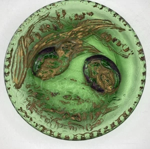 Antique EAPG Green Glass Plate~Chick/Peeps AN EASTER OPENING Pressed Glass 6.25" - Picture 1 of 11
