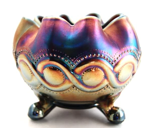 Antique Northwood Amethyst Carnival Glass Beaded Cable 3-Footed Rose Bowl Rayed - Picture 1 of 7