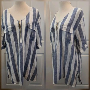 Leinen Popover Top blau weiß gestreift XL Strandkern Beachy Landhaus Kern  - Bild 1 von 9