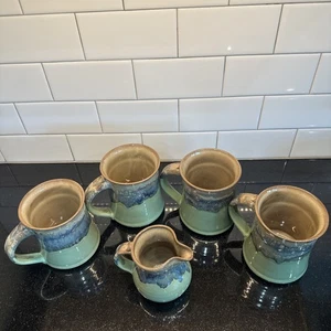 Crema de cerámica Neher y paquete de 4 tazas 2014 esmalte por goteo verde azul arcilla en movimiento - Imagen 1 de 24