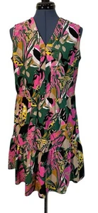 Jude Connally Annabelle Dress Sleeveless Jungle Floral Sand Ruffle Jude Cloth M - Picture 1 of 11